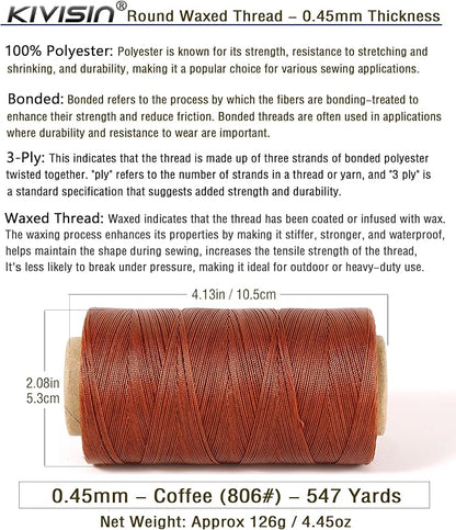 Thin Wax Polyester Thread, 547 Yards, 3 Ply Round Waxed Cord Strings - Image 2