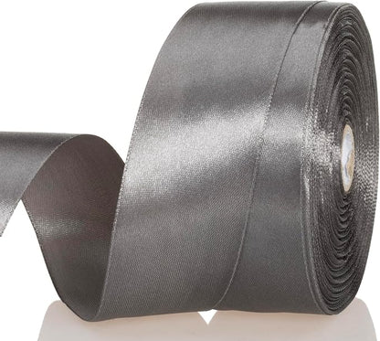 1 1/2 Inch Steel Gray Solid Satin Ribbon, 50 Yards Craft Fabric Ribbon by YASEO