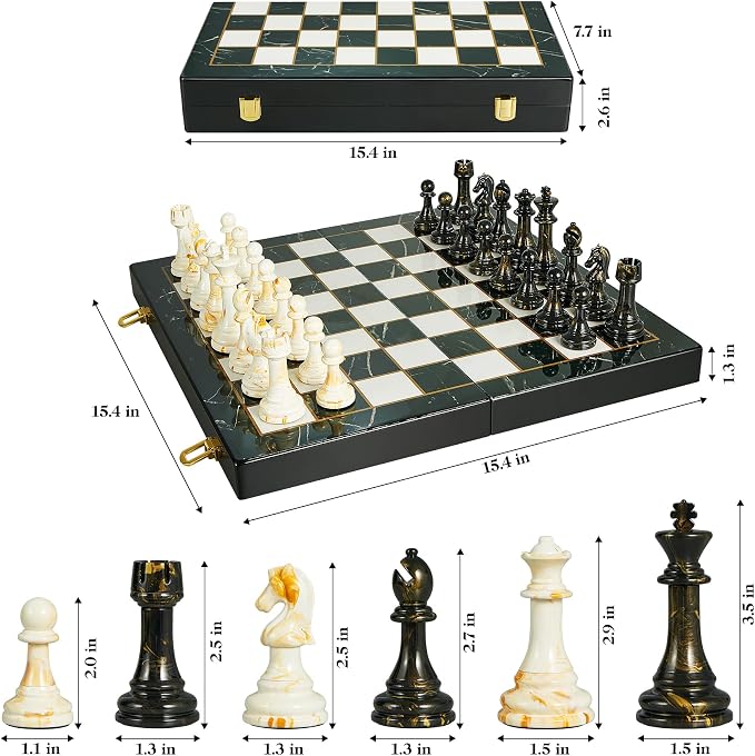 15" Large Chess Set for Adults- Weighted Acrylic Pieces Including Extra 2 Queens - Image 2