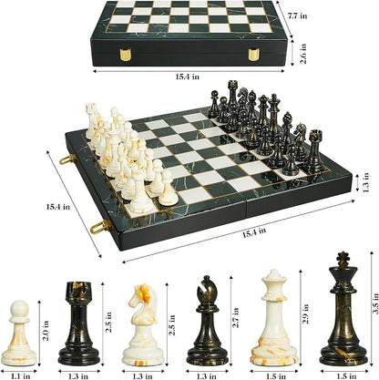 15" Large Chess Set for Adults- Weighted Acrylic Pieces Including Extra 2 Queens - Image 2