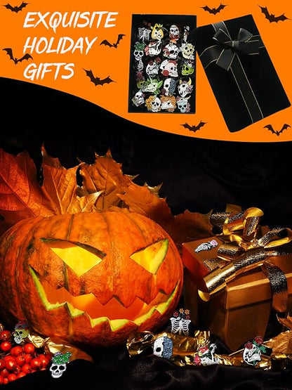 BBTO 20 Pieces Enamel Pins Skull Spooky Skeleton Enamel Pins Set Black - Image 7