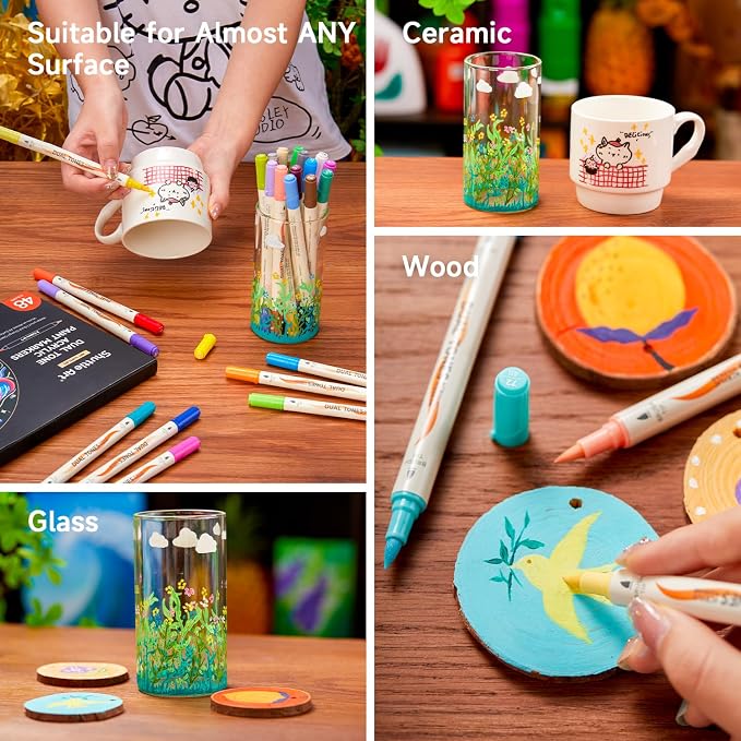 Shuttle Art 24 pack Dual Tone Acrylic Paint Markers, 48 Colors Acrylic Paint - Image 8
