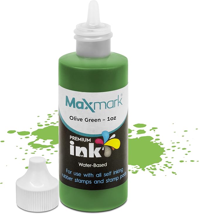 MaxMark Premium Refill Ink for self Inking Stamps and Stamp Pads, Olive Green by Maxmark