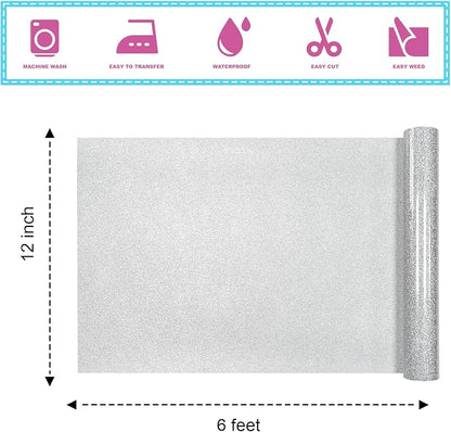 Silver Glitter Heat Transfer Vinyl 12Inch*6FT Glitter Iron on Vinyl - Image 3