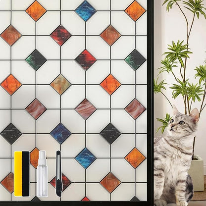 DKTIE Stained Glass Window Film Geometric Patterns, Fine Frosted Window Clings by Dktie