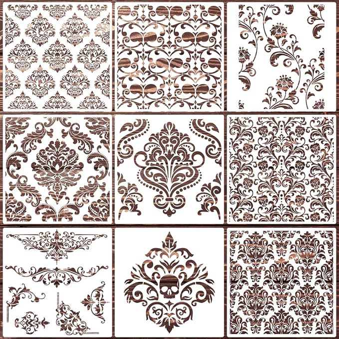 Damask Stencils for Walls 12inch Damask Stencil Large Texture Stencils Mixed by zosylley
