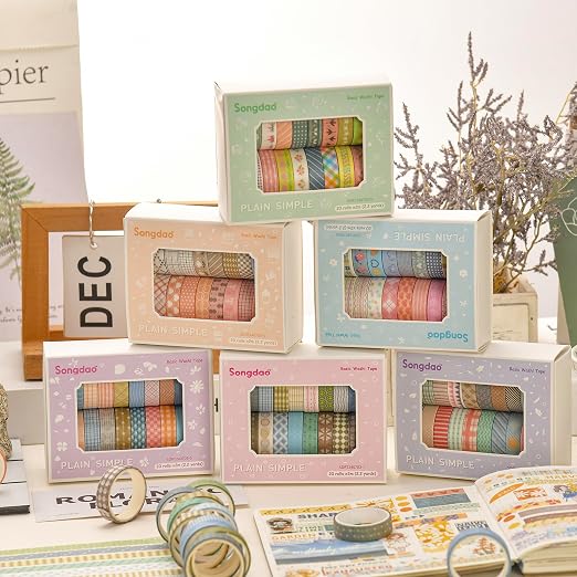 20 Rolls Basic Washi Tape Set Japanese Arts Adhesive Tapes Simple Patterns - Image 9