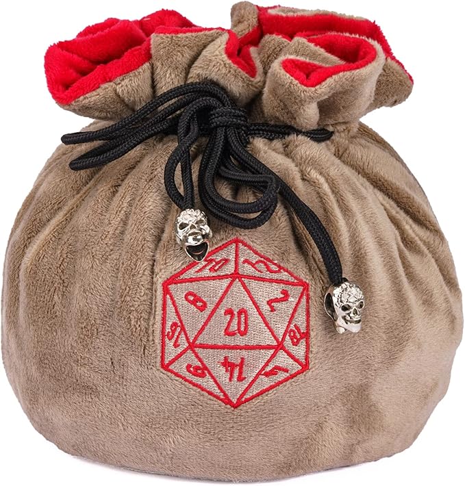 Large Dice Bags D&D with Pockets Khaki Storage Bag D20 Logo by KSNDie