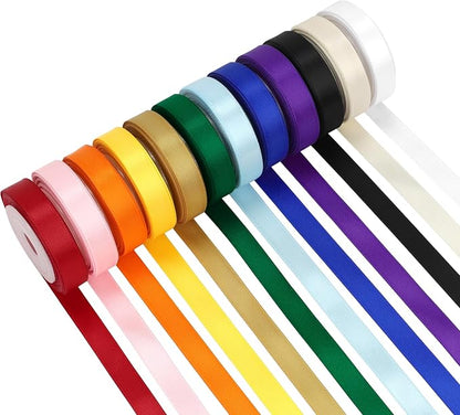 Double-Faced Rainbow Satin Ribbon Set – 12 Colors, 3/8 Inch x 5 Yards Rolls by Kryvusribbon