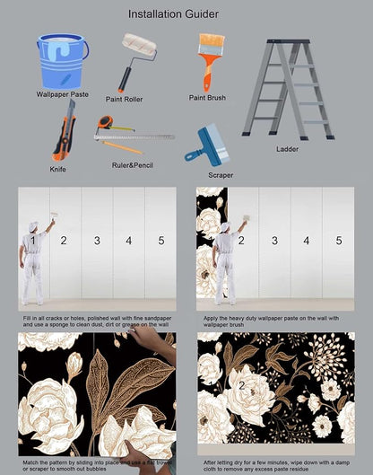 Wall Mural Peonies and Roses Floral Vintage Wallpaper Seamless Gold White - Image 5