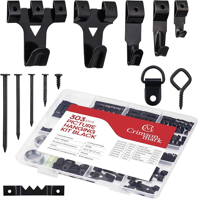303-Piece Picture Hanging Assortment, Heavy Duty Hooks, and Metal Wall Hooks by CrimsonMark