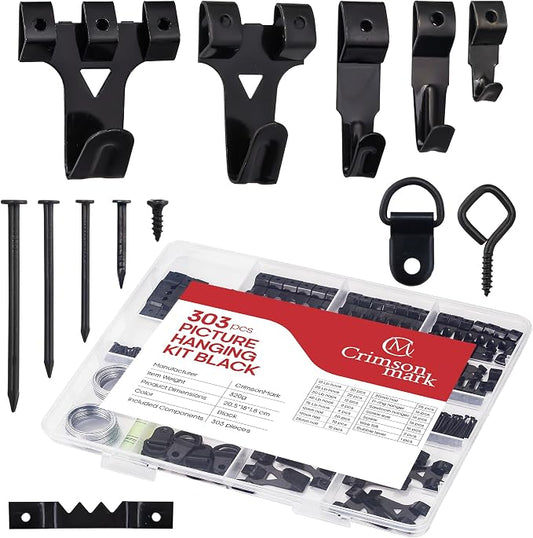 303-Piece Picture Hanging Assortment, Heavy Duty Hooks, and Metal Wall Hooks by CrimsonMark