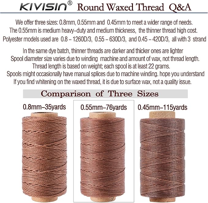 Round Polyester Waxed Thread 0.55mm, 12 Neutral Colors 76 Yards/Spool Wax - Image 5