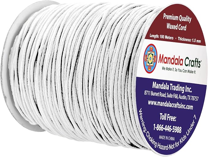 Mandala Crafts 1.5mm 109 Yards White Cotton Waxed Cord - Image 2