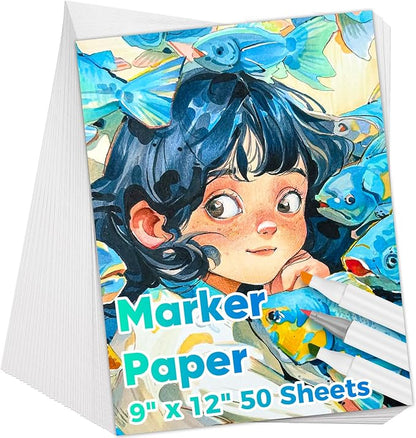 Marker Paper 9" x 12", 50 Sheets 73lb/120gsm Alcohol Marker Paper, Smooth by Donyang