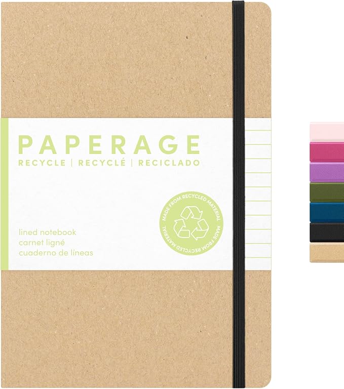 PAPERAGE Recycled Lined Journal Notebook, 160 Pages, Medium 5.6 in x 8 in by PAPERAGE
