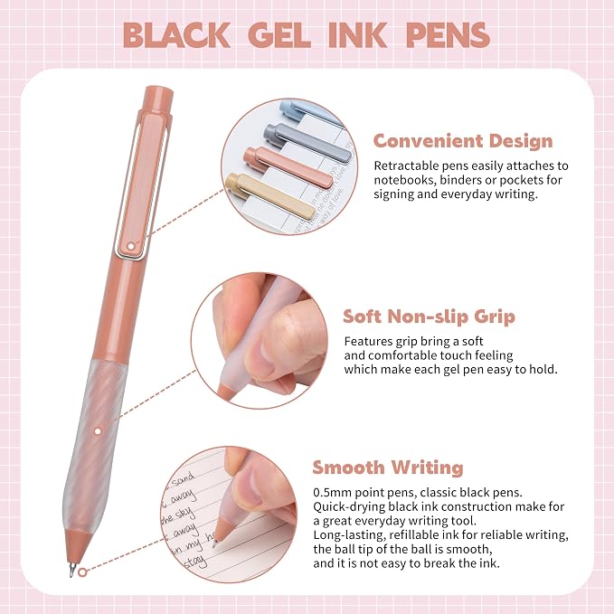 Gel Pens 0.5mm Point Pen Black Ink Smooth Writing Retractable Pen - Image 2