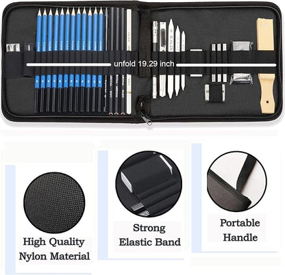 KALOUR 33 Pro Drawing Kit Sketching Pencils Set, Portable Zippered Travel - Image 6