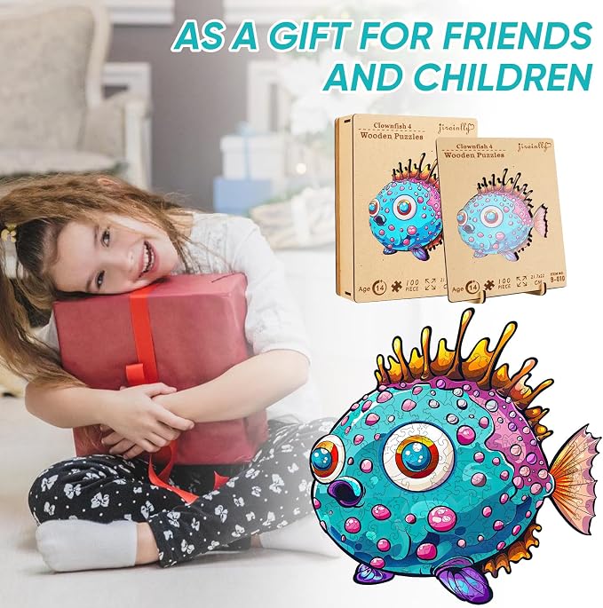 Wooden Puzzles for Kids, 100 Pieces Ocean Puzzle, Unique Fish Shaped Wooden - Image 5
