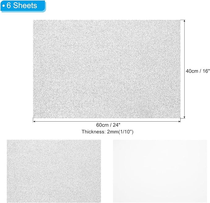PATIKIL 2mm Thick Non Adhesive Glitter Foam Sheet 16x24inch Silver Tone - Image 2