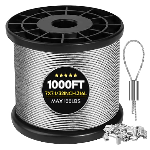316 Stainless Steel Cable, 1000FT 1/32IN Wire Rope 7 * 7 Strand by Unknown