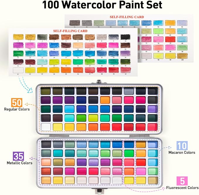 Watercolor Paint Set 100 Colors botkc Travel Water Colors kit - Image 3