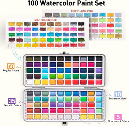 Watercolor Paint Set 100 Colors botkc Travel Water Colors kit - Image 3