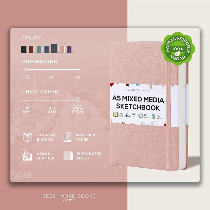 Beechmore Books A5 Sketch Book – 5.8"x8.3" Premium Vegan Leather Hardcover - Image 2
