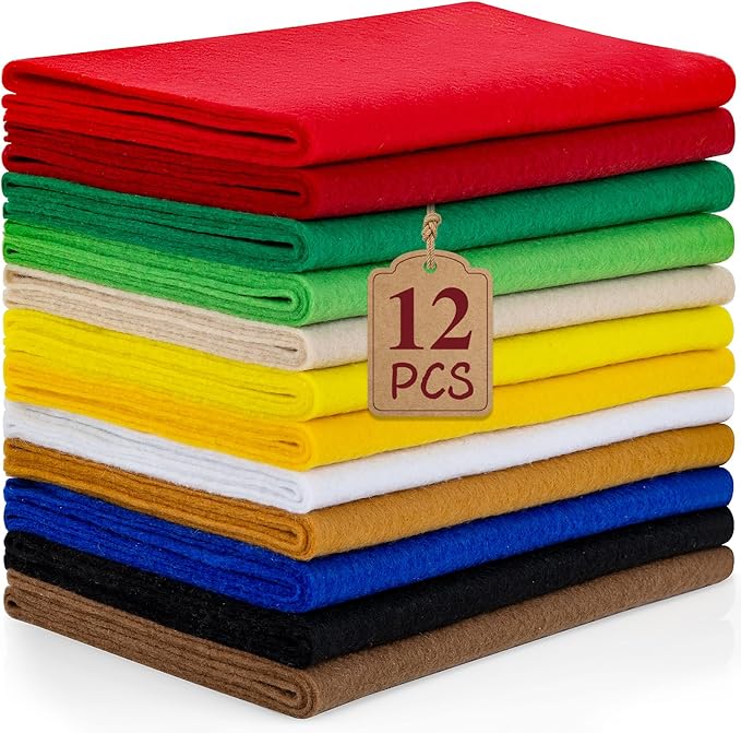 12 Rolls 8"x35" 1.4mm Thick Soft Felt Fabric Sheet 12 Assorted Colors Felt Pack by MITINU