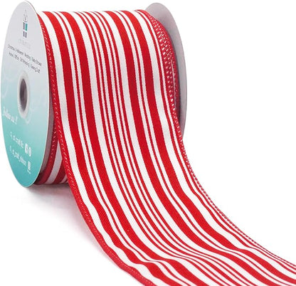CT CRAFT LLC Red and White Stripe Wired Ribbon – 2.5" Wide x 10 Yards Long by CTCRAFTLLC