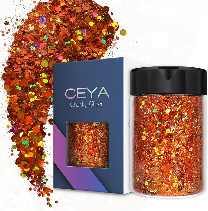 Ceya Holographic Chunky Glitter, 4.9oz/ 140g Orange Craft Fall Glitter Powder by CEYA