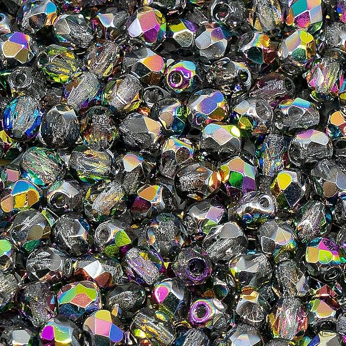 1.8 oz of Faceted Fire Polished Pressed Czech Glass Beads 4mm, Crystal Vitrail - Image 5