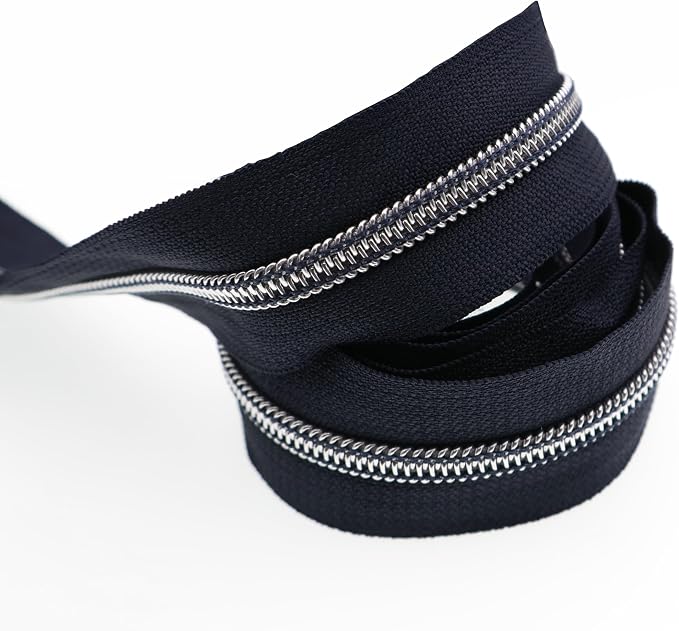 Leekayer Silver Metallic Nylon Coil Zippers by The Yard Bulk 10 Yards Navy Black - Image 3