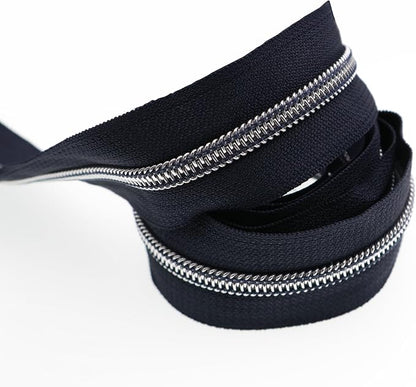 Leekayer Silver Metallic Nylon Coil Zippers by The Yard Bulk 10 Yards Navy Black - Image 3