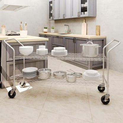18" W x 60" L x 36" H Chrome Heavy Duty Utility Cart | 2-Tier | NSF Commercial - Image 3