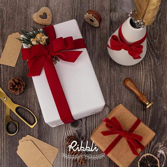 Ribbli Polyester Dark Red Velvet Ribbon, 1 Inches Continuous10-Yard Spool - Image 2