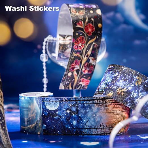 6 Rolls Fantasy Washi Tape Set – Non-Repeat Magical Forest and Galaxy Designs - Image 3
