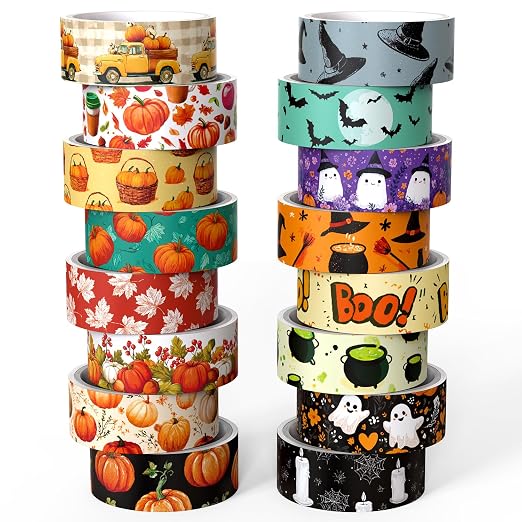 Halloween Washi Tape Set 16 Rolls, Fall & Spooky Decorative Tape, Autumn Washi by Unknown