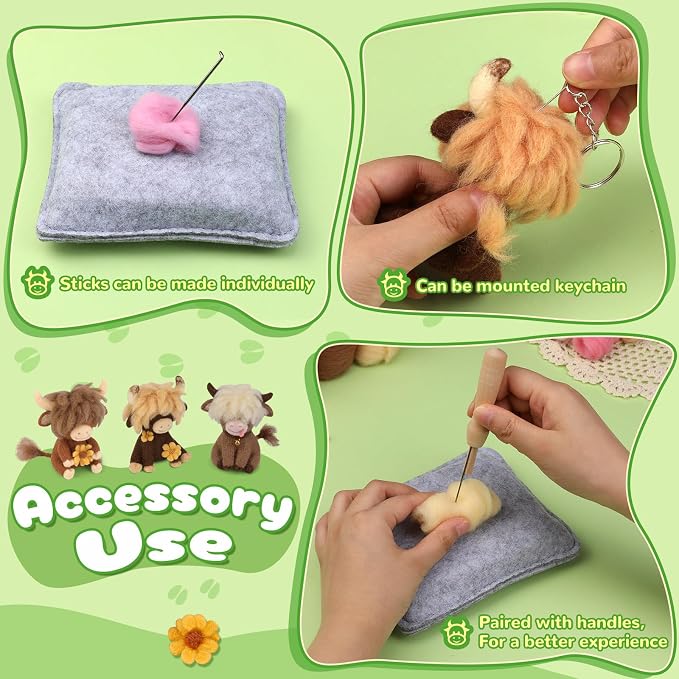 Yizzvb Needle Felting Kit, Highland Cow Family Needle Felt Beginner Kits - Image 5