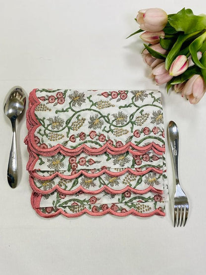 Ridhi Coral Pink Hand Block Print Napkins 18" x 18" Set of 4 Reusable Cotton - Image 6