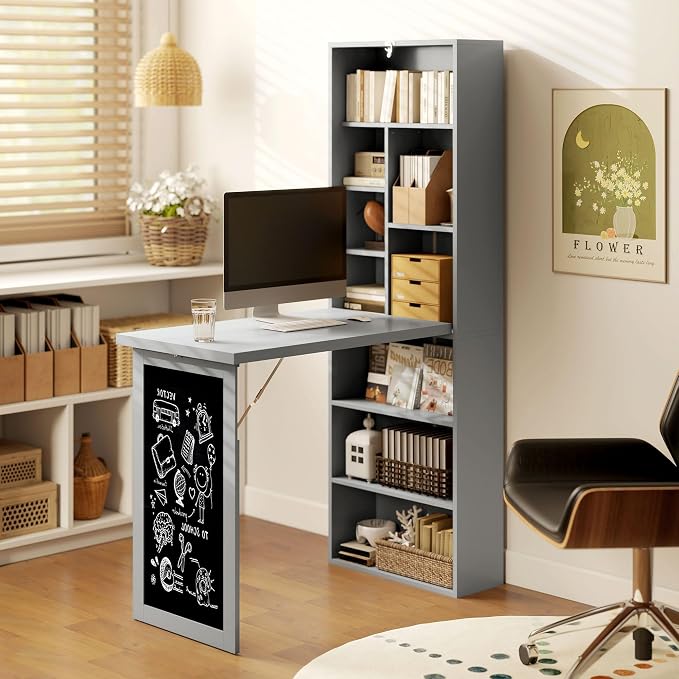HOMCOM Fold-Out Convertible Writing Table, Wall Mount Desk Cabinet - Image 8