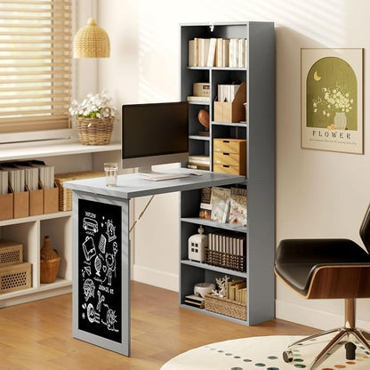 HOMCOM Fold-Out Convertible Writing Table, Wall Mount Desk Cabinet - Image 8