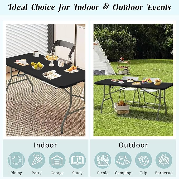 2 Pack 6 FT Folding Tables Black Foldable Table, Fold-in-Half - Image 7