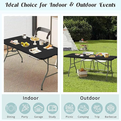 2 Pack 6 FT Folding Tables Black Foldable Table, Fold-in-Half - Image 7