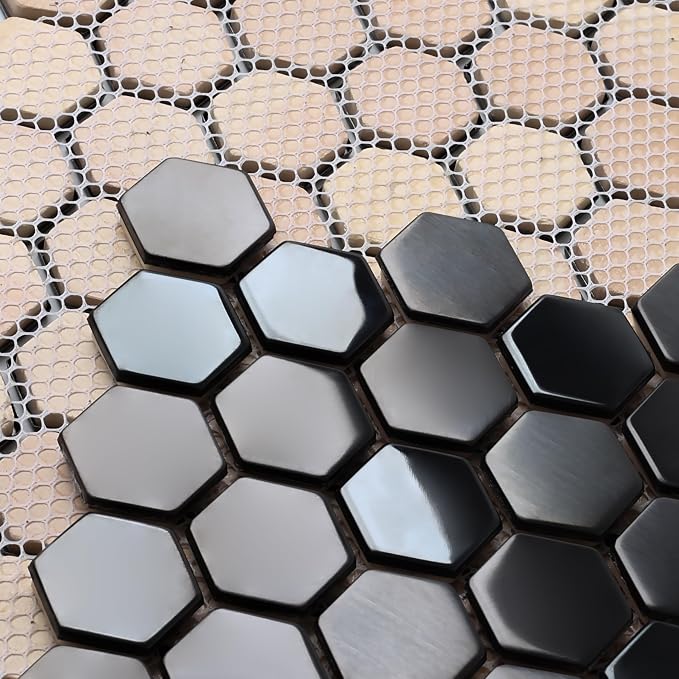 Blujellyfish Hexagon Black Tile Backsplash Metal Mosaic Wall Floor Tiles - Image 7