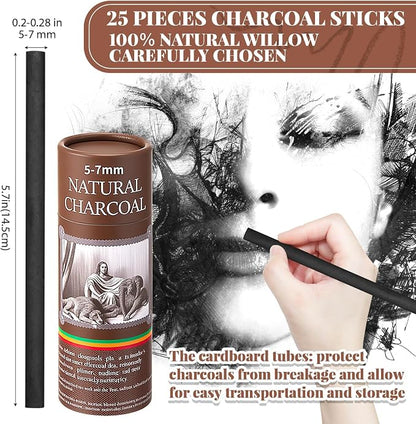 Gueevin 25 Pcs Willow Charcoal Sticks, Willow Charcoal, and Fine Art Christmas - Image 2