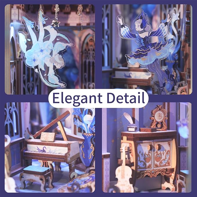 Tonecheer DIY Book Nook Kit for Adults, 3D Wooden Puzzle Music Box Bookend - Image 2