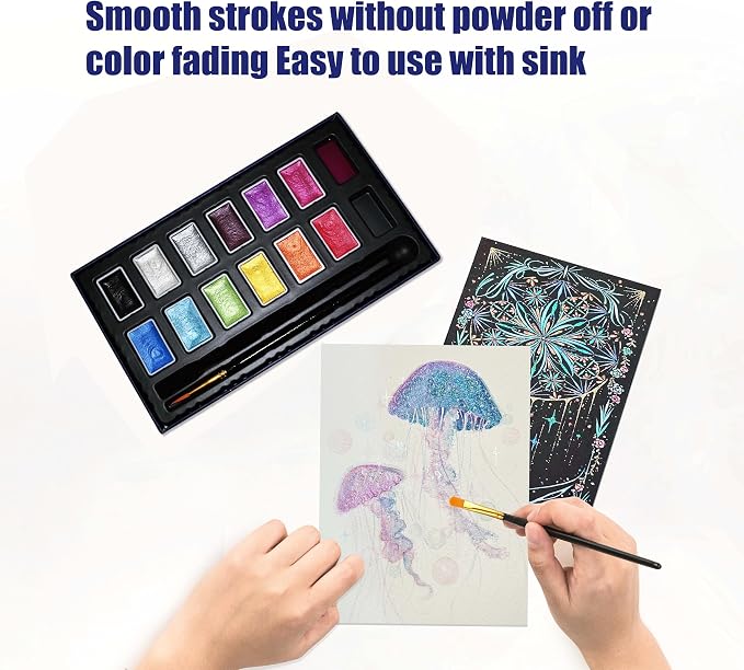 Shimmer Watercolor Paint Set, 12 Colors Glitter Metallic Watercolour Painting - Image 4