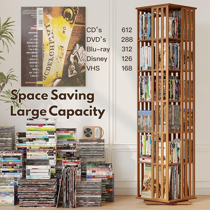 XIMN 360° Rotating Bamboo CD/DVD Shelf - Image 3