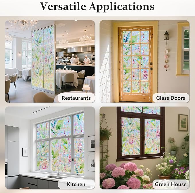 Donox Decorative Window Privacy Film, 3D Floral Stained Glass Window Film - Image 7
